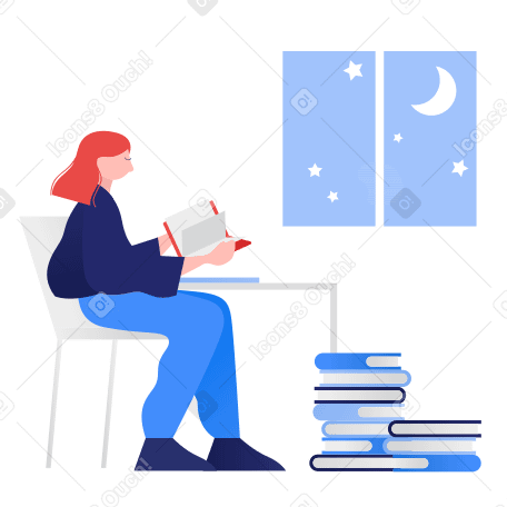 Studying at night Illustration in PNG, SVG