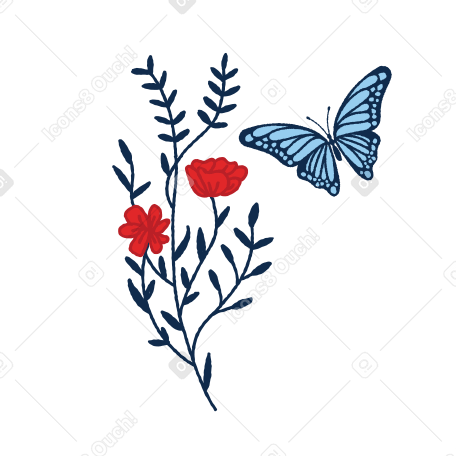 Butterfly and flower Illustration in PNG, SVG