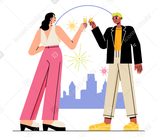 Woman and a man celebrate the New Year Illustration in PNG, SVG