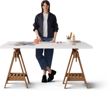 young woman sorting craft paper PNG, SVG
