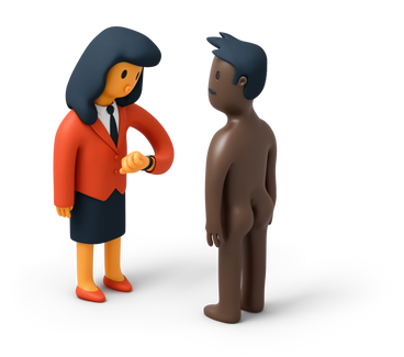 Naked man standing in front of business woman PNG, SVG