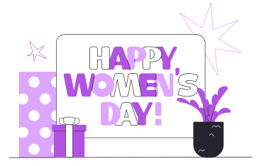 Lettering Happy Women's Day! with gifts and flower text PNG, SVG