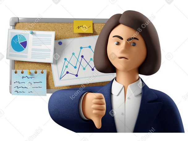 3D Businesswoman showing thumbs down for bad work PNG, SVG