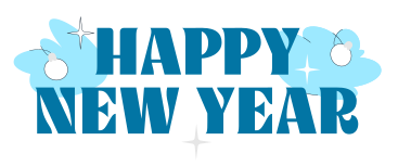 Happy New Year lettering text with Christmas tree branches PNG, SVG