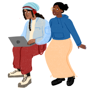 Woman talking to a man with laptop  PNG, SVG