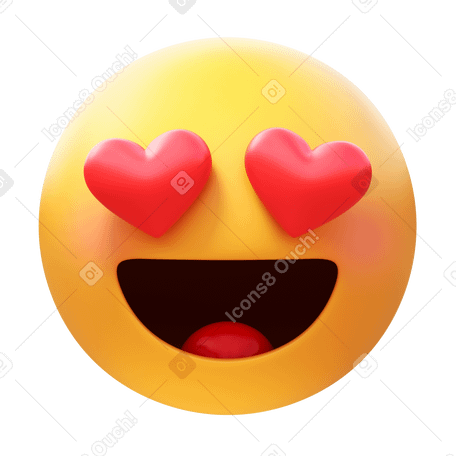 3D smiling face with heart eyes Illustration in PNG, SVG