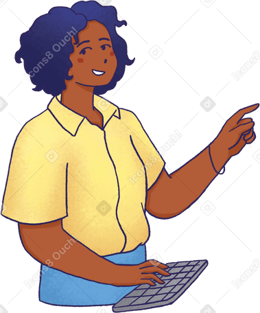woman with keyboard pointing at something PNG, SVG