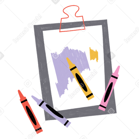 Clipboard with colorful crayons PNG, SVG