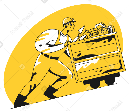 Miner schiebt einen minenwagen mit krypto PNG, SVG