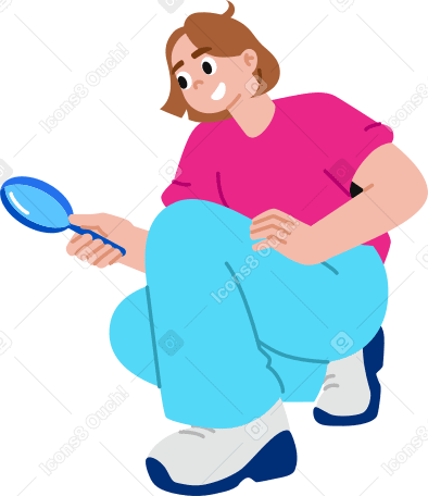 young woman with a magnifying glass PNG, SVG