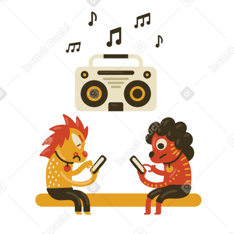 Chatting online and listening to music on the radio PNG, SVG