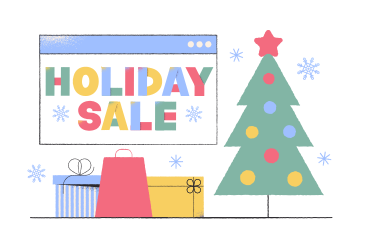 用圣诞树和礼物刻字假日销售 PNG, SVG