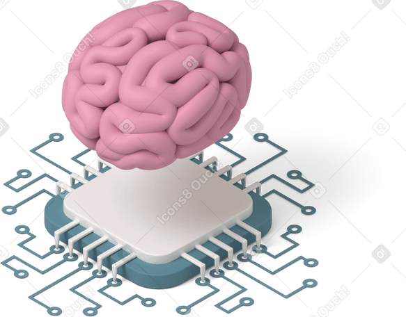 3D chip with human brain в PNG, SVG