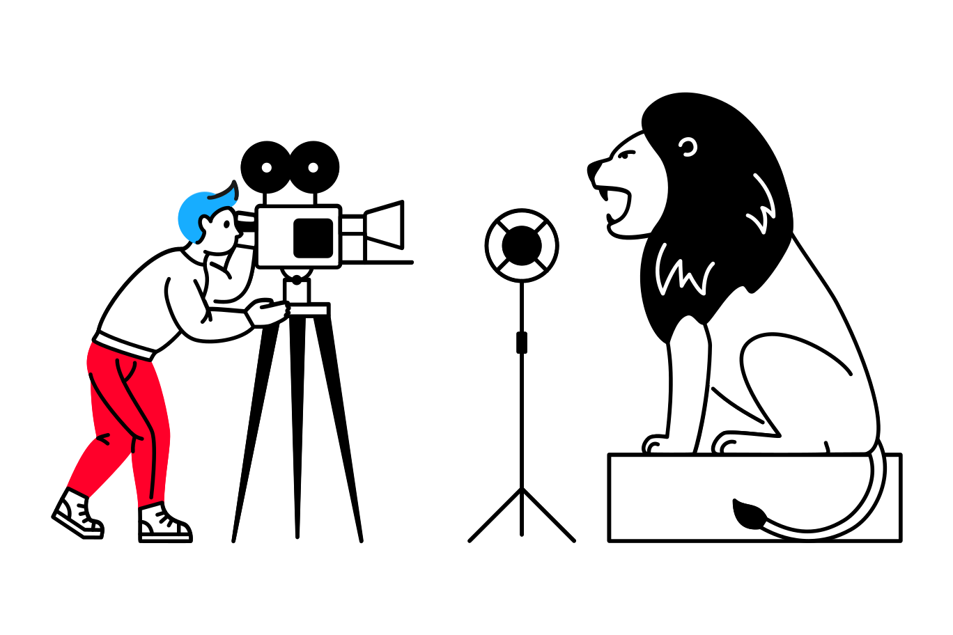 Interview with lion Illustration in PNG, SVG