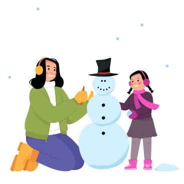 Mother and daughter molding a snowman PNG, SVG