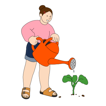 Giovane donna che innaffia una pianta PNG, SVG