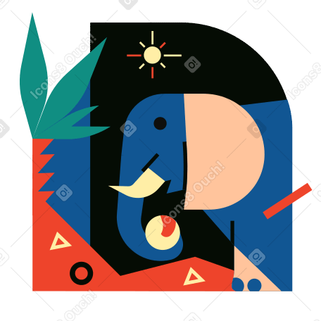 Elephant holding ball near tree Illustration in PNG, SVG