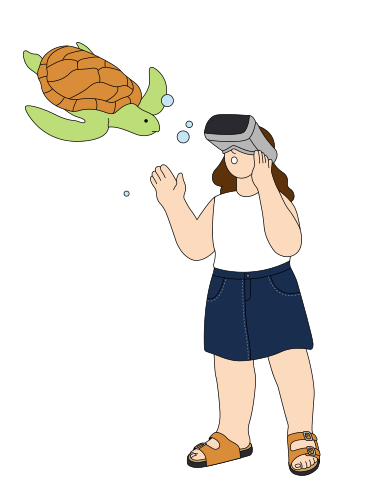Donna con visore vr che vede una tartaruga marina PNG, SVG