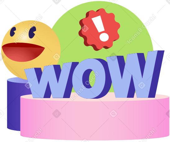 Lettering Wow! with smile and exclamation mark text PNG, SVG