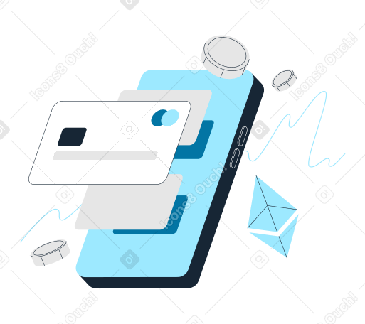 Crypto wallet and online banking Illustration in PNG, SVG