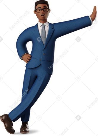 3D black businessman leaning hand on wall PNG, SVG