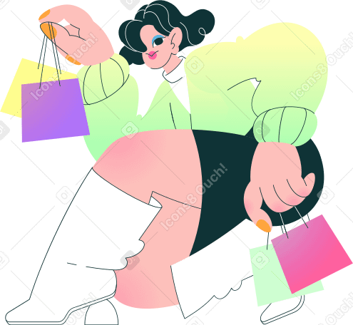 woman in fashionable boots squatting with purchases PNG, SVG