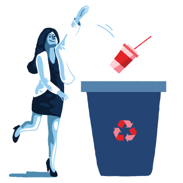 Woman throwing trash into a recycling bin PNG, SVG