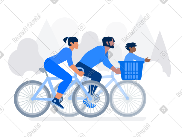 一家三口骑双人自行车 PNG, SVG