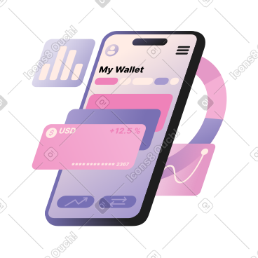 E-wallet with virtual credit cards animated illustration in GIF, Lottie (JSON), AE