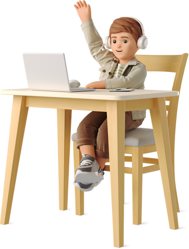 little boy in online lesson PNG, SVG