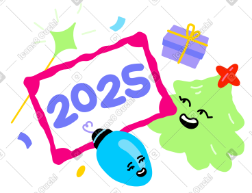 用圣诞树和礼品盒写上 2025 年 PNG, SVG