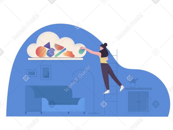 Woman putting items into cloud storage PNG, SVG