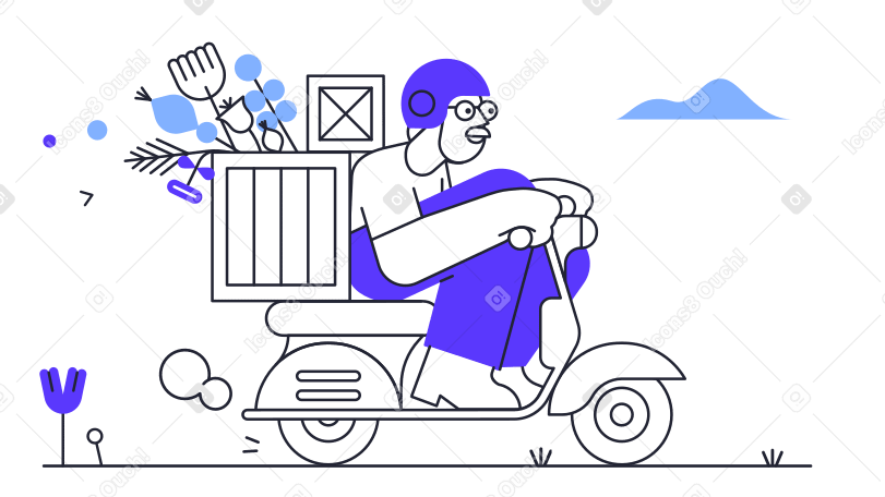 Zusteller mit paket auf einem motorrad animierte Grafik in GIF, Lottie (JSON), AE