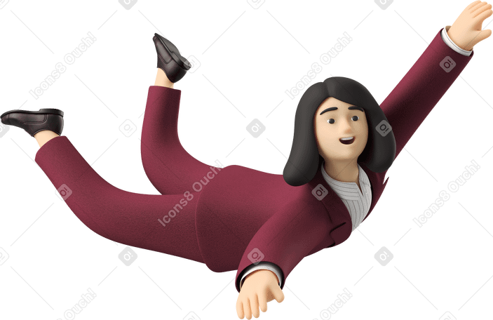 3D flying businesswoman in red suit PNG, SVG