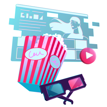 Popcorn, 3d-brillen und ein online-kino PNG, SVG