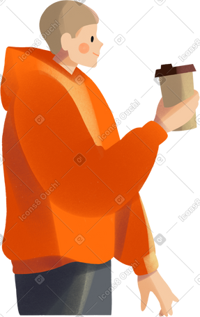 young man with a cup of coffee in his hand PNG, SVG