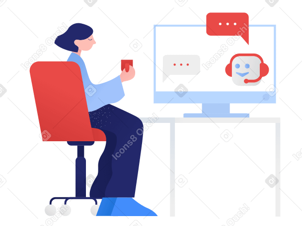 Woman communicating with chatbot PNG, SVG