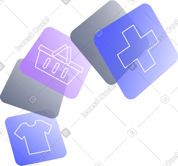 Rectangles with shopping cart, clothes and PNG, SVG