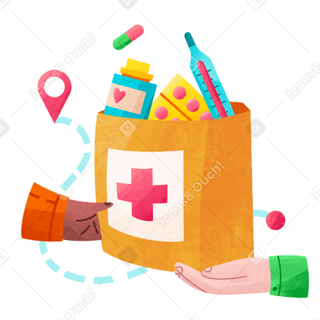 Collecting medicines for mutual aid Illustration in PNG, SVG