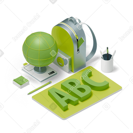 3D lettering abc with backpack globe and pencils text PNG, SVG