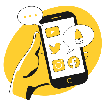 Main avec des icônes de téléphone et de médias sociaux PNG, SVG