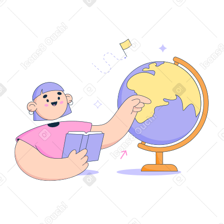 Woman studies geography with book and globe PNG, SVG
