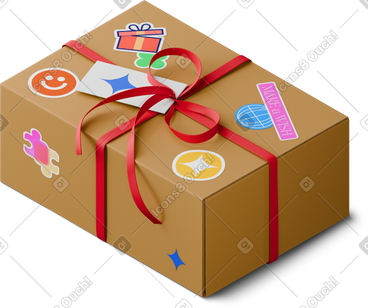 Isometric view of gift box with red ribbon PNG, SVG