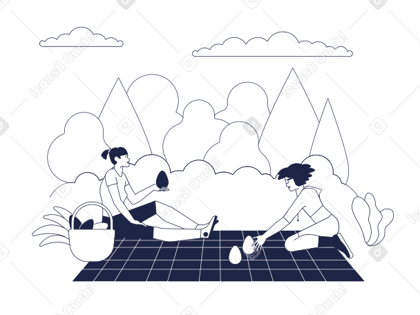 Женщины с пасхальными яйцами на пикнике в PNG, SVG