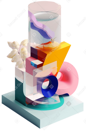 3D abstract composition with flowers made of glass PNG, SVG