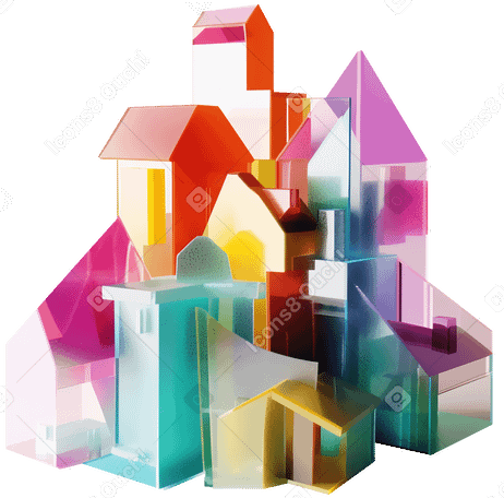 3D 抽象彩色雕塑与房屋 PNG, SVG