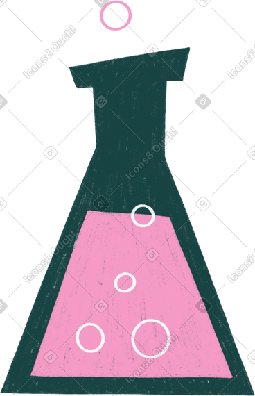 Chemical glass flask with pink liquid and bubbles PNG, SVG