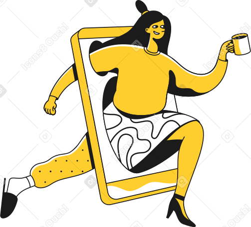 スマホ画面を横切る女性 PNG、SVG
