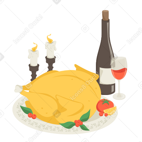 Thanksgiving dinner with turkey and wine PNG, SVG