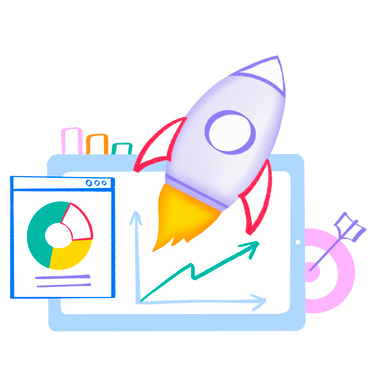 Start up rocket with statistics apps open PNG, SVG